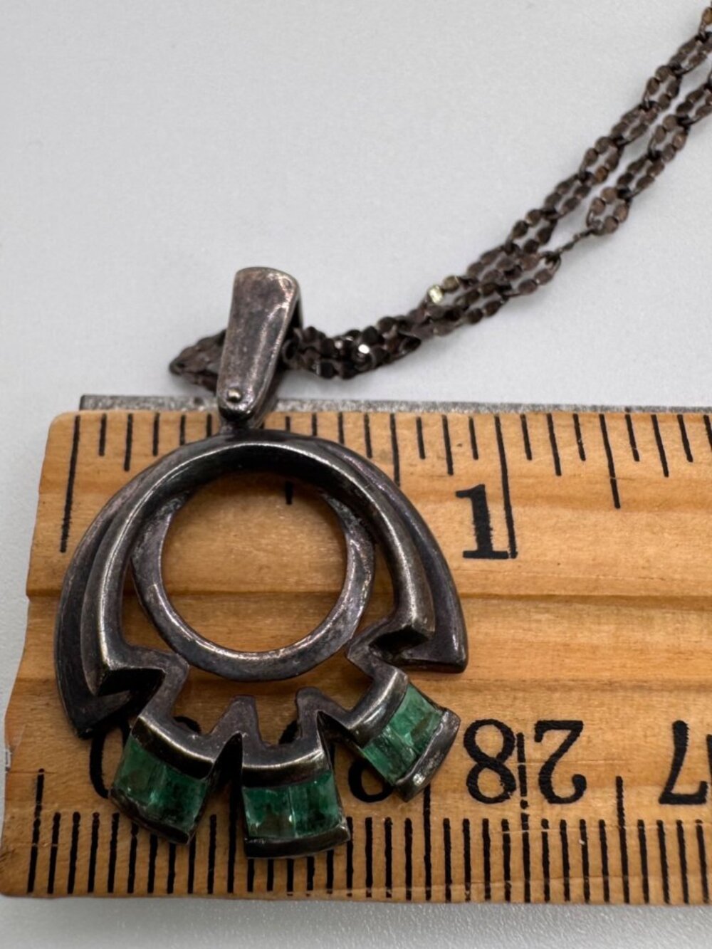 Vintage 950 Silver Emerald Pendant Necklace Modernist Italy Chain 17” - Picture 14 of 16